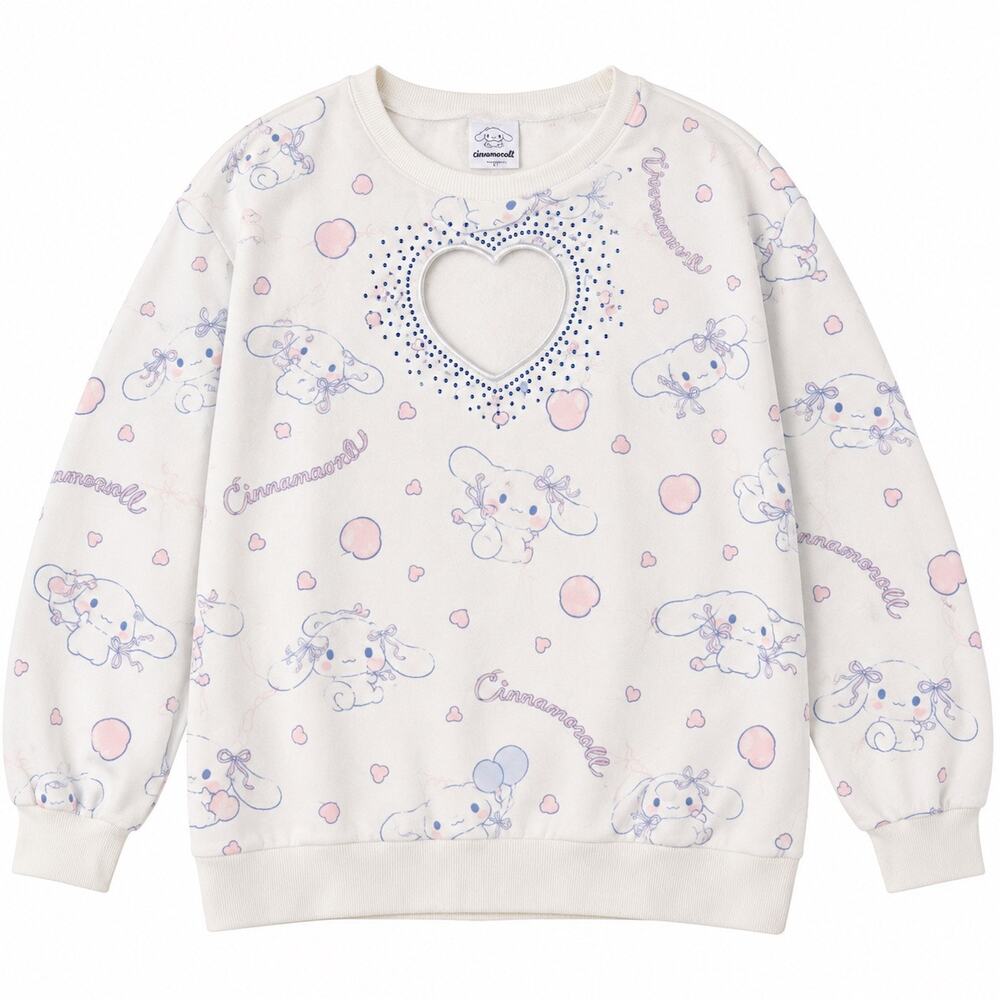 Sanrio Cinnamoroll Sweatshirt XL Rhinestone Heart Cutout Kawaii Pastel